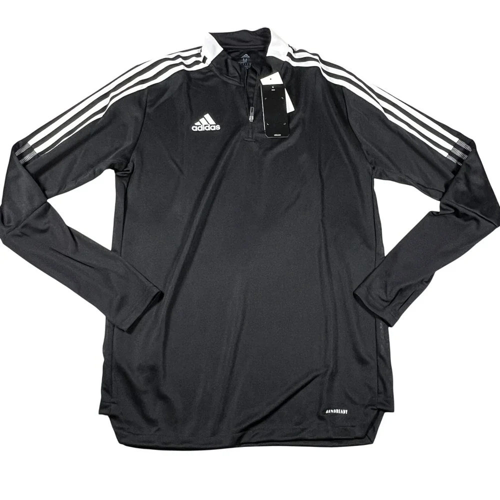 Adidas Mens Tiro 21 Training Top Black White Quarter Zip Pullover Medium NEW